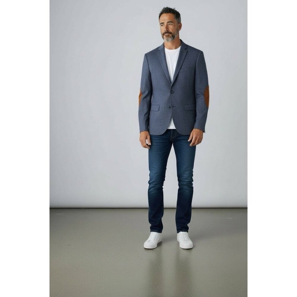 H&M Tollegno 1900 Merino Wool Blazer Slim Fit Gray Jacket 38R Elbow Patches - Picture 2 of 6